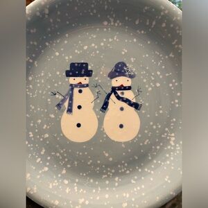 Blue Snowman 8” salad/luncheon plates 4 piece set EUC